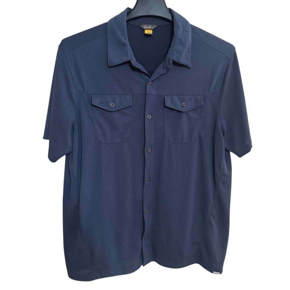 Eddie Bauer Travex Performance Shirt Button‎ Up Men's Large Blue Pockets Hiking